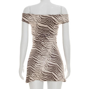 Viviblook C26DS076 Vestido de Mujer para Verano, Nuevo Modelo con Cuello Descubierto, Estampado de Cebra, Mini Vestido de Fiesta para Damas - Product Image 4