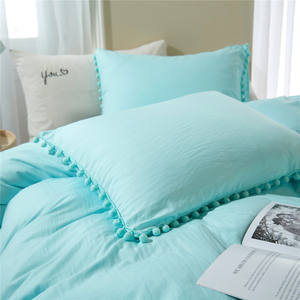 Juego de Funda Nórdica de Poliéster de Lujo DL, 200 Hilos, con Borde de Pompones, Color Sólido, Ultrasuave, Certificado OEKO-TEX, para <span class=keywords><strong>Hotel</strong></span> y Hogar - Product Image 3