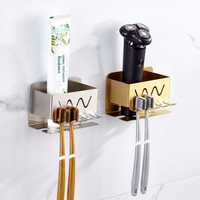 Support mural pour brosses à dents en acier inoxydable SUS304, organisateur de salle de bain, étagère sans perçage avec crochets pour la maison et l'hôtel