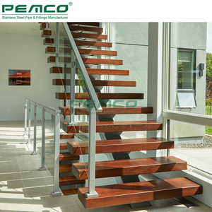 Mỹ Canada cầu thang trong nhà thẳng thép khung cầu thang Mono ráp dây thiết kế nổi Kính cầu thang - Product Image 2