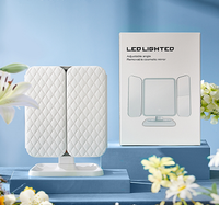 Miroir de maquillage LED de bureau rechargeable en gros, boîte de rangement, table de toilette pliable à trois côtés réglable, double face éclairée