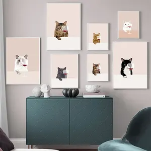 搞笑猫品味红酒情人礼品海报厨房墙壁艺术画画布版画