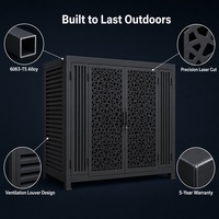 Armoire d'extérieur ventilée en aluminium noir mat, type Mashrabiya, avec double porte battante et motif découpé au laser