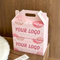 Caja de Cartón Plegable para Llevar Comida con Logotipo Personalizado, con Asa, para Galletas, Donuts, Pastel de Almendras, Reciclable, de Grado Alimenticio, para Panadería