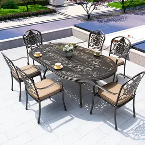Leisure Outdoor Cast Aluminium 7-Pieces Dining Table And Chair Set Classical Traditional Patio Furniture