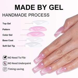 Vente en gros de 120 faux <span class=keywords><strong>ongles</strong></span> carrés français, pointes en gel souple, design cœur brun rose, <span class=keywords><strong>ongles</strong></span> à presser, pointes françaises - Product Image 2