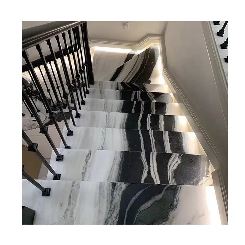 יוקרה מדרגות עיצוב טבעי אבן אריחי מדרגות לדרוך פנדה לבן מדרגות השיש