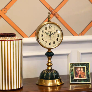 Retro Desktop Table <b>Clock</b> Circular <b>Silent</b> European Style Home Decoration Living Room Ornament Gold Base Antique Design - Product Image 1