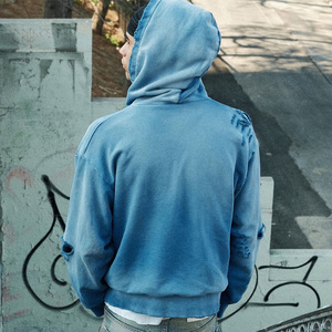 Parche bordado con estampado personalizado, ropa de calle con logotipo, vintage, piedra ácida lavada, Sol desgastado, rasgado, cremallera, Sudadera con capucha de algodón para hombre - Product Image 2