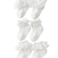 Chaussettes de printemps en coton couleur unie avec étiquette privée pour nouveau-né et bambin Chaussettes en dentelle et à volants pour bébé fille 1 pièce