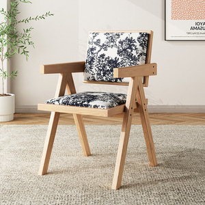 Poltrona CL-185 in Legno Massello Stile Wabi-Sabi, Sedia da Pranzo con Seduta e Schienale in Tessuto di Cotone ad Alta Densità - Product Image 3