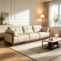 Ensemble de canapés en cuir véritable et bois pour salon, canapé nuage en cuir pleine fleur, mobilier de salon