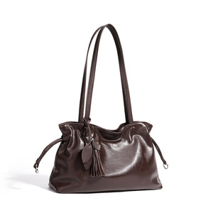 Schultertaschen Genuine Leather Drawstring Hobo Handbag Women Soft Cowhide Shoulder Bag Slouchy Tote Daily Work OEM Factory - Product Image 5