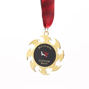 Özel tasarım altın şerit bronz Dart şekli madalya çinko alaşım Metal ödülü dövüş sanatları Kung Fu madalya