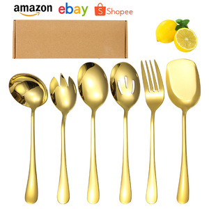 Stainless Steel Cutlery Set <b>Serving</b> <b>Spoons</b> Forks Salad <b>Spoons</b> Square Head Spatulas Soup Ladles Party Use Food Safe - Product Image 4