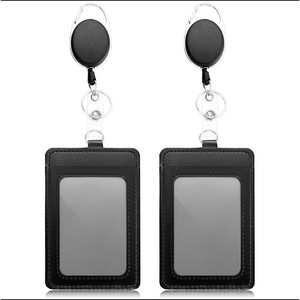 Porta credenciales Baiyou de cuero PU con funda transparente para tarjetas y cordón retráctil para identificación laboral y tarjetas de identificación. - Product Image 4