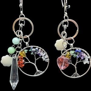Crystal Tree Of Life <b>Keychain</b> Round Heart Wrapped Wisdom Tree Pendant Colorful Pebble Resin Portable Gift For Teachers Day - Product Image 1
