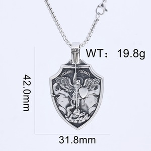 Collier pendentif en forme de bouclier de l'archange Saint Michel en acier inoxydable pour hommes et femmes, bijoux de protection de Saint Michel - Product Image 6