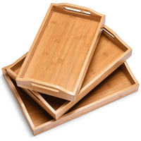 Lot de 3 plateaux de table basse en bois Plateau de service en bambou avec poignées