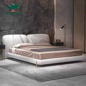 เตียงผ้าดั้งเดิมสำหรับบ้านพักหรูขนาด1.8ม. เตียงผ้าสักหลาดสำหรับห้องพักดีไซน์แบบอิตาลี