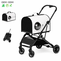 Poussette pour animaux de compagnie détachable avec coque en cuir PU, cadre pliable en acier carbone, maille respirante, 4 roues, capacité de 25 kg pour chiens et chats
