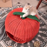 Lit pour chat tressé en forme de pomme, semi-fermé, lavable, pour chat, chien, petit animal domestique, intérieur, confortable, vente en gros