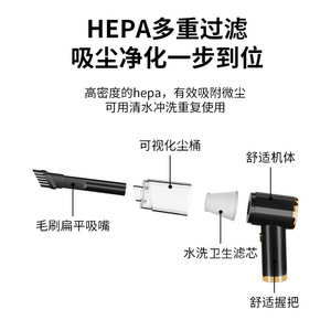 Handheld <b>Vacuum</b> Cleaner Rechargeable 0.3L <b>Portable</b> Car And Home Use With Hepa Filter And Washable Filter - Product Image 1