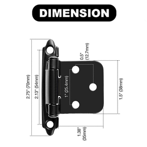Bản Lề Cửa Tủ Bếp Lớp Phủ Màu Đen 1/2Inch Bản Lề Tủ Bằng Niken Chải Gắn Mặt Bản Lề Tủ Tự Đóng Lò Xo - Product Image 2