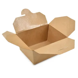 Contenedor de comida desechable Biodegradable, caja de embalaje de comida para llevar, fiambrera de papel Kraft marrón