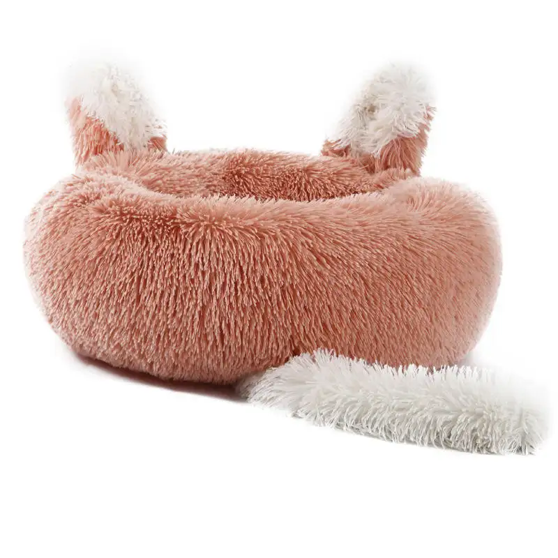 Wholesale manufacturer cute soft plush donut dog cat bed with ear tail