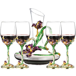 Juego de decantador de vino de vidrio esmaltado de color de lujo único soplado por la <span class=keywords><strong>boca</strong></span> con mango de metal con copa de vidrio - Product Image 1