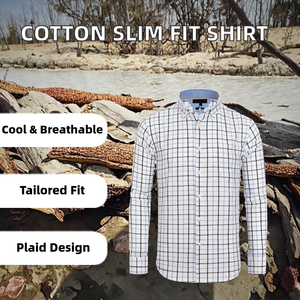 เสื้อเชิ้ตผู้ชายผ้าโพลีเอสเตอร์/คอตตอนลำลอง ปักลาย ระบายอากาศ คอสูง ทรงเข้ารูป ลายพื้นสีอ่อน สำหรับสไตล์ออฟฟิศ - Product Image 2