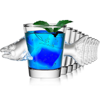 Verres à shot en verre transparent en forme de poisson de 50 ml, sans plomb, pour la vente en gros personnalisée, mini-verres à liqueur pour pub, restaurant, bar à domicile
