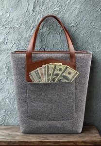 Nhà Máy Giá Biểu Tượng Tùy Chỉnh & Kích Thước Thời Trang Giản Dị Cao Cấp 100% Len Cảm Thấy Tote Túi Xách Túi Mua Sắm Cho Phụ Nữ - Product Image 4