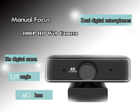 Manuel odaklama 4K UHD PC Webcam 8MP USB arayüzü Video konferans canlı akışı Zoom Skype ekipleri ile uyumlu