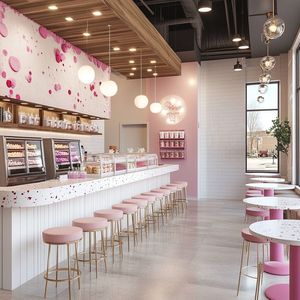 Design d'intérieur personnalisé tendance pour les magasins de yaourt et de crème glacée, <span class=keywords><strong>vitrine</strong></span> de magasin de rue, mobilier <span class=keywords><strong>LED</strong></span> pour la décoration de magasins de crème glacée rose - Product Image 2