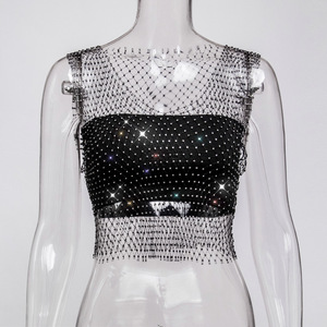 Top en résille à paillettes et strass pour <span class=keywords><strong>femme</strong></span>, sans manches - Product Image 5