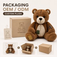 Peluches personnalisées OEM, ours en peluche brun à patchs, jouet en peluche, poupée ours douce personnalisée, jouets en polyester pour enfants, vente en gros CE