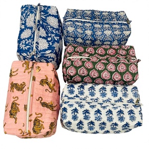 Vintage Large Cosmetic Bags, Cotton Quilted Wash Bag, Block Printed Handmade Toiletry Bag, Bridesmaid Gifts, Holiday Gift - Product Image 1