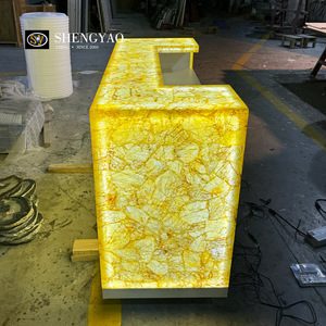 Planche de comptoir en pierre translucide en quartz onyx <span class=keywords><strong>jaune</strong></span> naturel avec design rétroéclairé pour comptoir de réception, comptoir de bar - Product Image 1