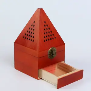 Esclusivo costume Arabo Piramide di Alta Lucido Legno Fresa Box Bruciatore di Incenso Bruciare con Cassetto