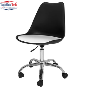 Chaise de bureau pivotante ergonomique moderne et élégante en plastique, réglable en hauteur, avec roulettes et accoudoirs ajustables pour espaces de travail et domicile - Product Image 2