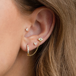 CANNER 2023 Nuevos Pendientes de Aro de Plata de Ley S925 con Zirconia de Una Sola Hilera, Borla de Ojos y Cadena, Pendientes de Doble Orificio para la Oreja, de Moda - Product Image 4