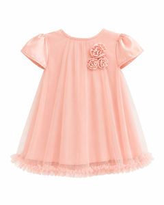 Robe en tulle rose pour filles, style A-line, avec manches bouffantes et volants, pour le printemps, style doux, longueur mini - Product Image 4