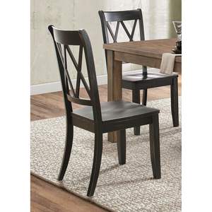 DB Casual Midcentury Dining Room Furniture Set of 2 Black Pine Veneer Side <b>Chairs</b> with Light Casual Finish Double-X Back Design - Product Image 4