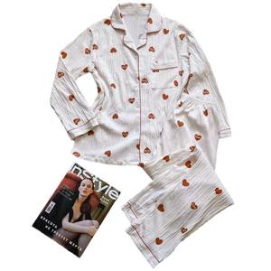 <span class=keywords><strong>Pijama</strong></span> personalizado de otoño e <span class=keywords><strong>invierno</strong></span> para mujer, cárdigan de manga larga, pantalones, estampado de amor, arrugas de burbujas para uso doméstico - Product Image 5