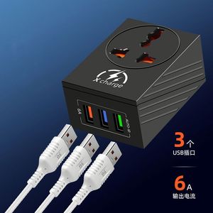 Factory Custom 6A Multi-port 3 Pin <b>Plug</b> <b>Universal</b> Conversion Power <b>Adapter</b> 3 Usb Phone Charger - Product Image 2