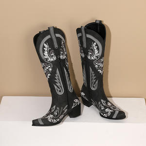 SHIKOL Knee High <strong>Boots</strong> <strong>Glitter</strong> Sparkly Rhinestone Classic Embroidery Pull on Zipper Retro <strong>Boots</strong> Western Country <strong>Cowboy</strong> <strong>Boots</strong> - Product Image 5