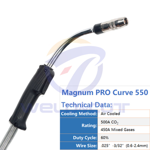 LIN Magnum PRO CURVE 550 Antorcha de soldadura 500A Conector <span class=keywords><strong>Lincoln</strong></span> refrigerado por aire Cable de cobre <span class=keywords><strong>Pistola</strong></span> <span class=keywords><strong>MIG</strong></span> 0,6-2,4mm Gas CO2 - Product Image 3