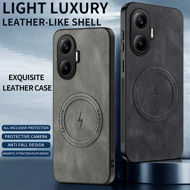 Magnetic Matte PU Leather Lens protection Back Case for Xiaomi Redmi Turbo 4 Pro / Turbo 4 / Poco X7 Pro Wireless Charging Cover